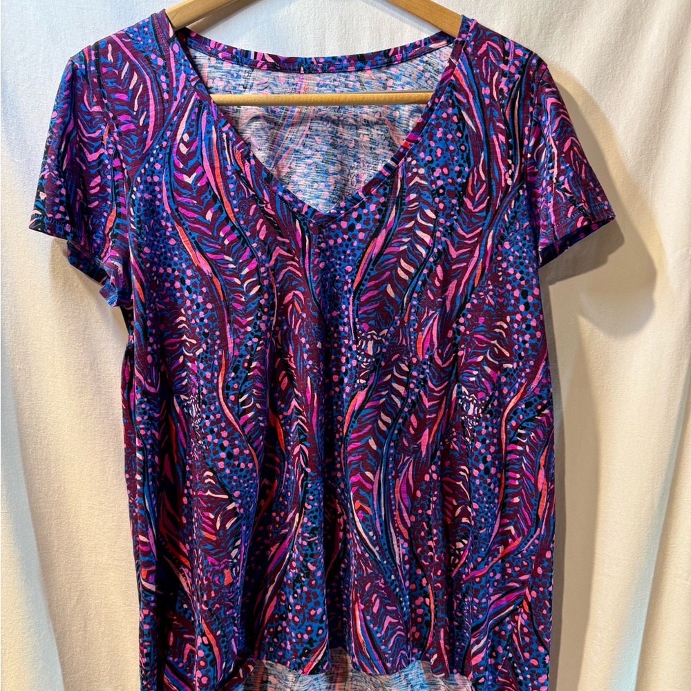 Lilly Pulitzer Pink and Blue Patterned V-Neck Top